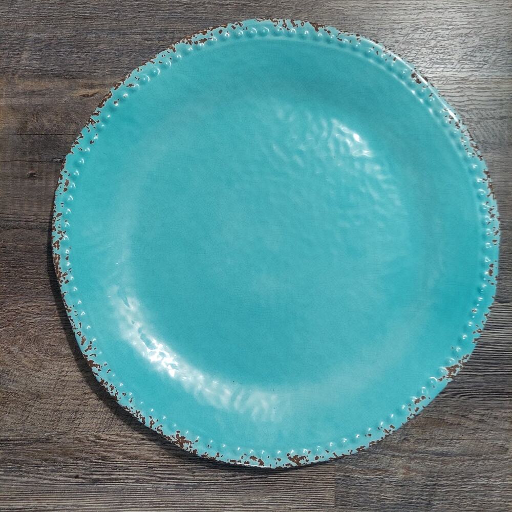 Tommy Bahama 19" Turquoise Melamine Serving Platter Rustic Crackle Coastal